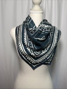 Madewell Navy and White Sea Theme Square Scarf